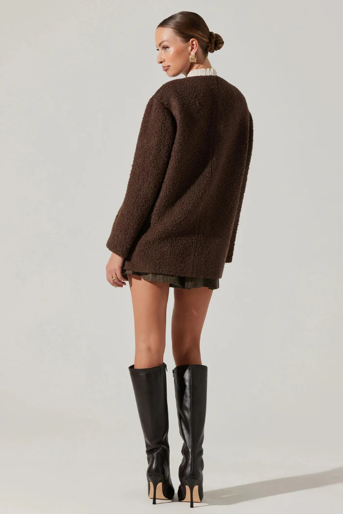 Maidy Boucle V-Neck Coat - Brown - Image 4