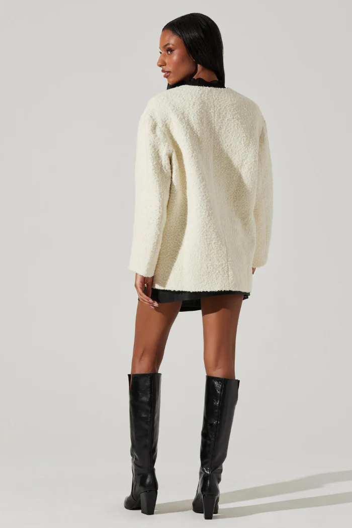 Maidy Boucle V-Neck Coat - Cream - Image 4