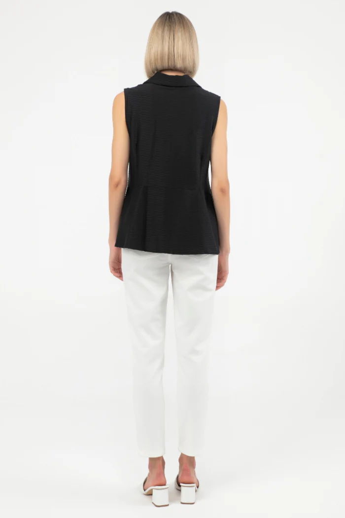 Maris Textured V-Neck Zip Tank – Sleeveless Collared Blouse - Image 4