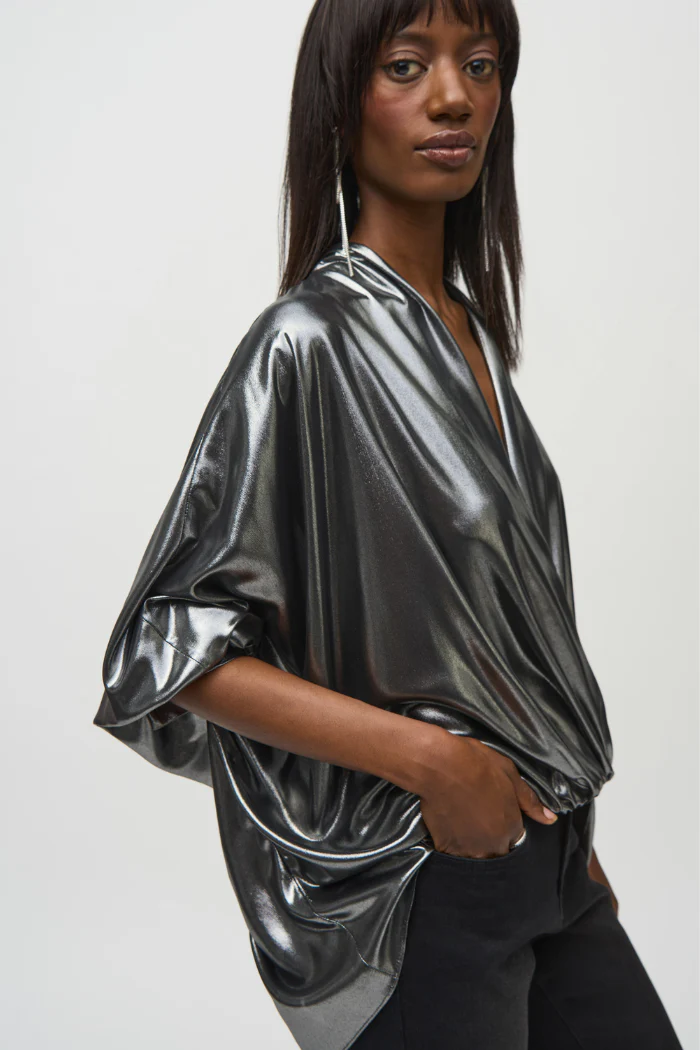 Metallic Foiled Chiffon Wrap Top - Image 2