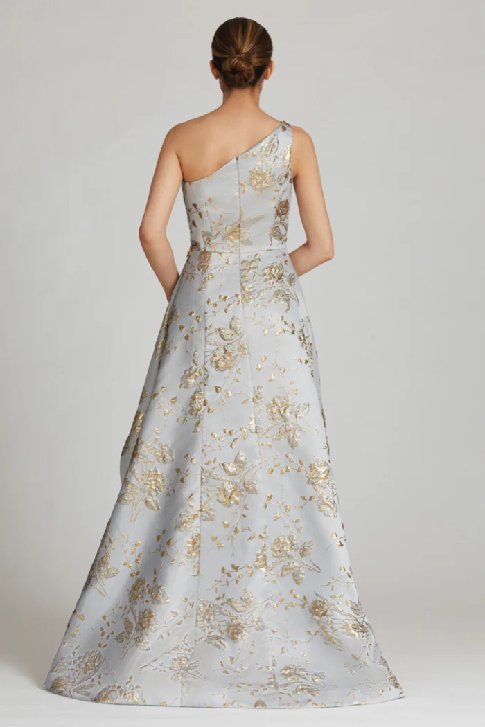 Metallic Jacquard Beaded Gown - Image 3