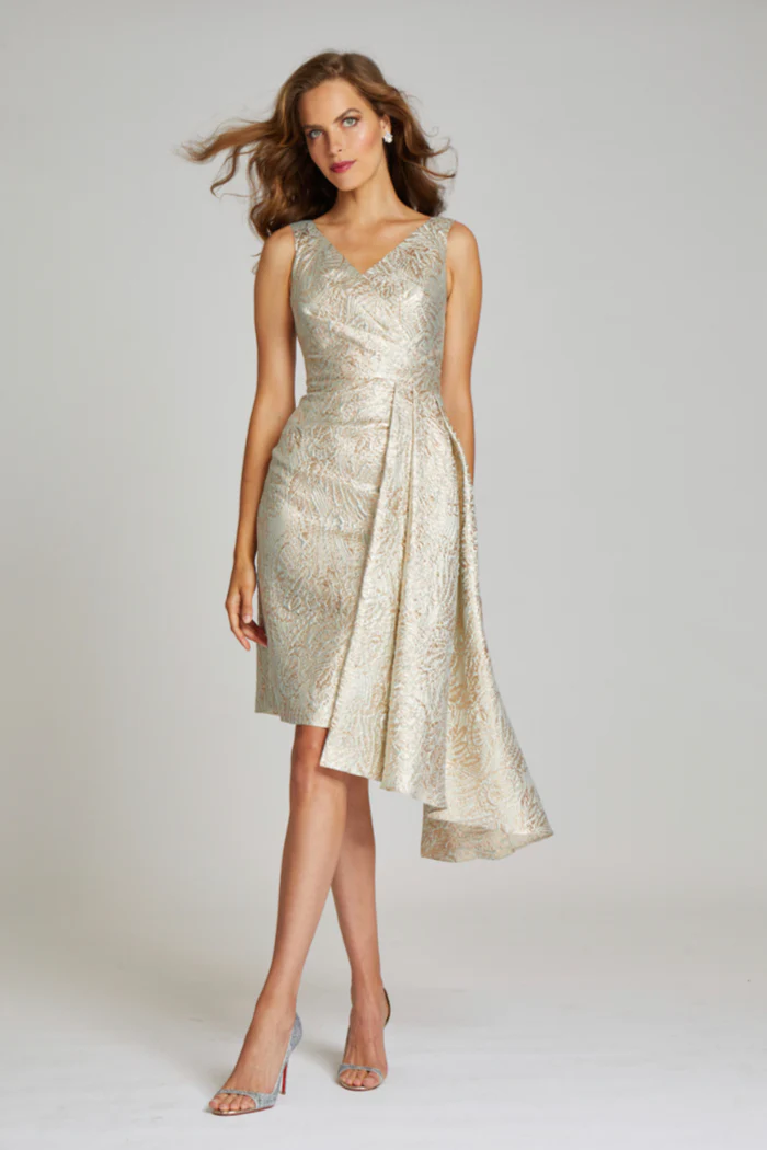 Teri Jon Metallic Jacquard Cocktail Dress - Image 4