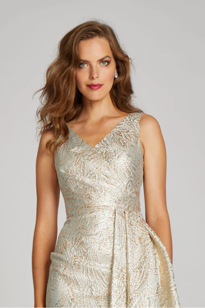 Teri Jon Metallic Jacquard Cocktail Dress - Image 6