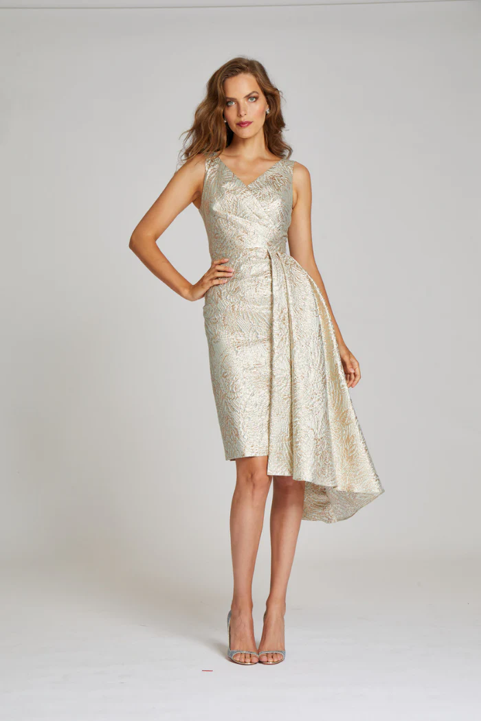 Teri Jon Metallic Jacquard Cocktail Dress - Image 7