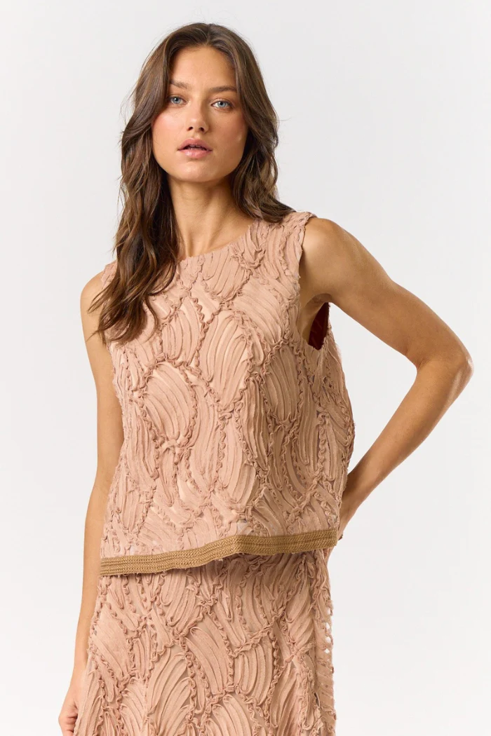 Mocha Textured Sleeveless Blouse