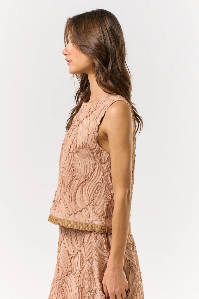 Mocha Textured Sleeveless Blouse - Image 2