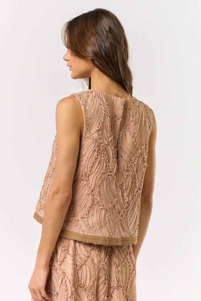 Mocha Textured Sleeveless Blouse - Image 3