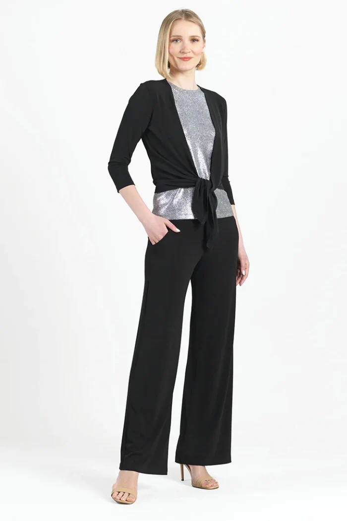 Modern 3/4 Sleeve Tie-Front Cardigan – Wrinkle-Free Silky Travel Knit - Black - Image 2