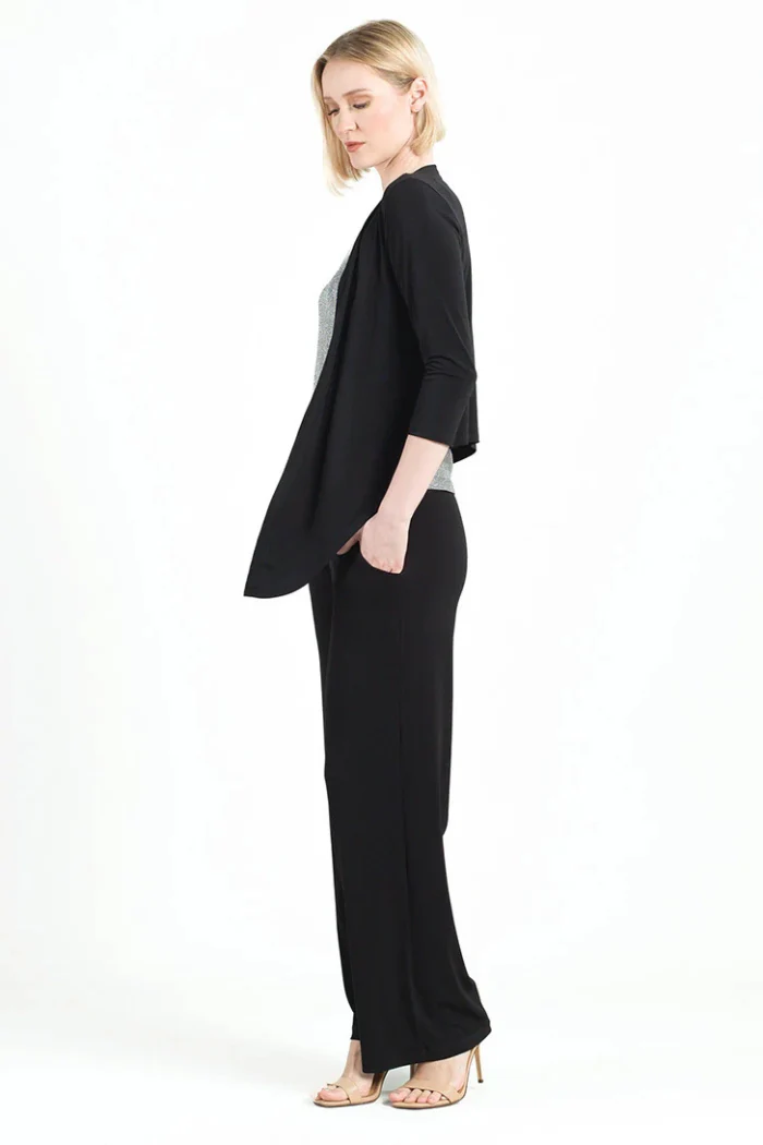Modern 3/4 Sleeve Tie-Front Cardigan – Wrinkle-Free Silky Travel Knit - Black - Image 3