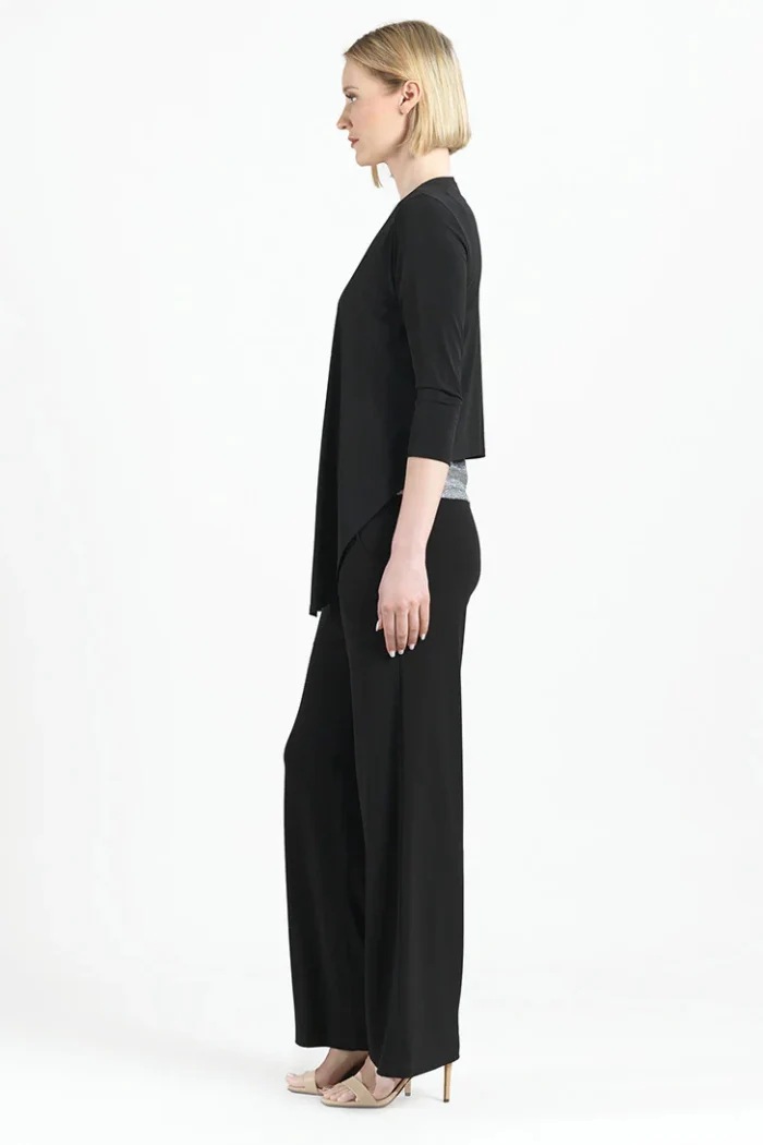 Modern 3/4 Sleeve Tie-Front Cardigan – Wrinkle-Free Silky Travel Knit - Black - Image 4