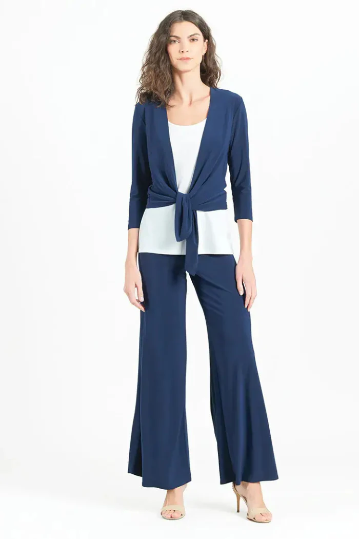 Modern Navy Tie Front Cardigan - Wrinkle-Free Travel Knit - Image 2