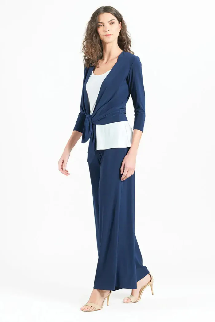 Modern Navy Tie Front Cardigan - Wrinkle-Free Travel Knit - Image 3