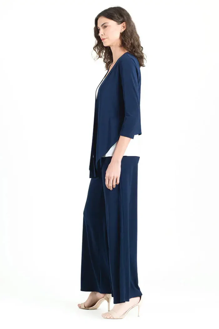 Modern Navy Tie Front Cardigan - Wrinkle-Free Travel Knit - Image 4