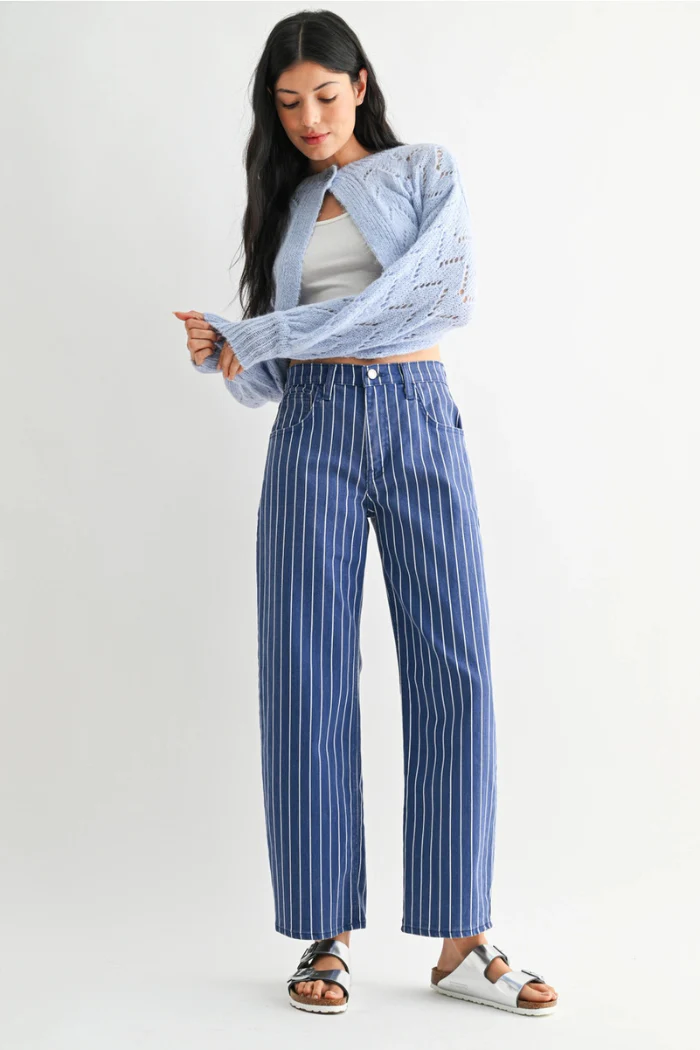 Navy Stripe Barrel Jeans
