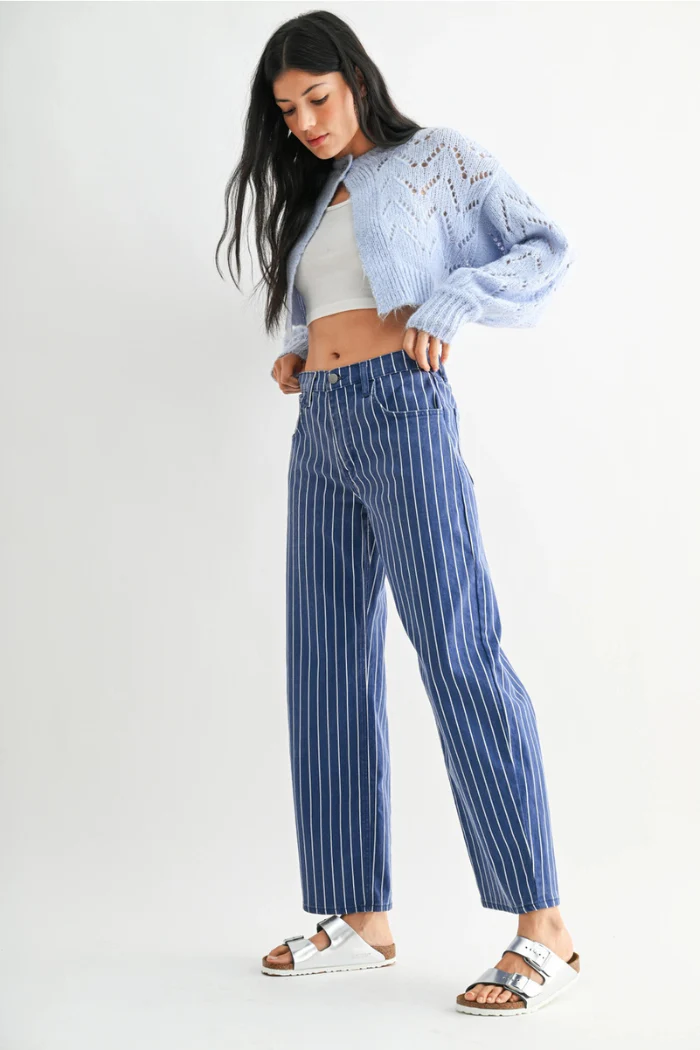 Navy Stripe Barrel Jeans - Image 2
