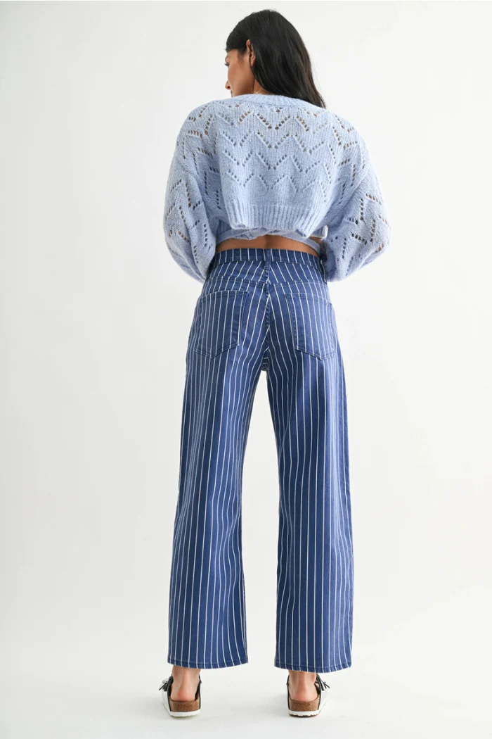 Navy Stripe Barrel Jeans - Image 3
