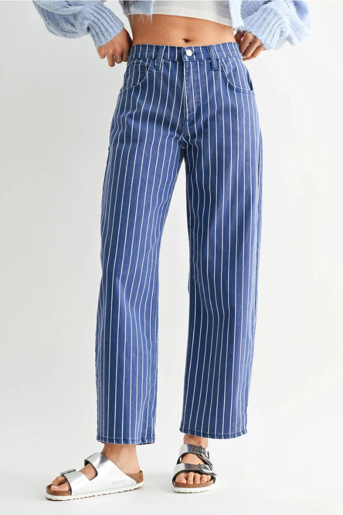 Navy Stripe Barrel Jeans - Image 4