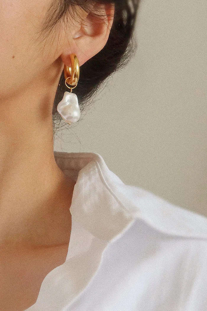 Oceana Gold Statement Large Pearl Earrings - Image 3