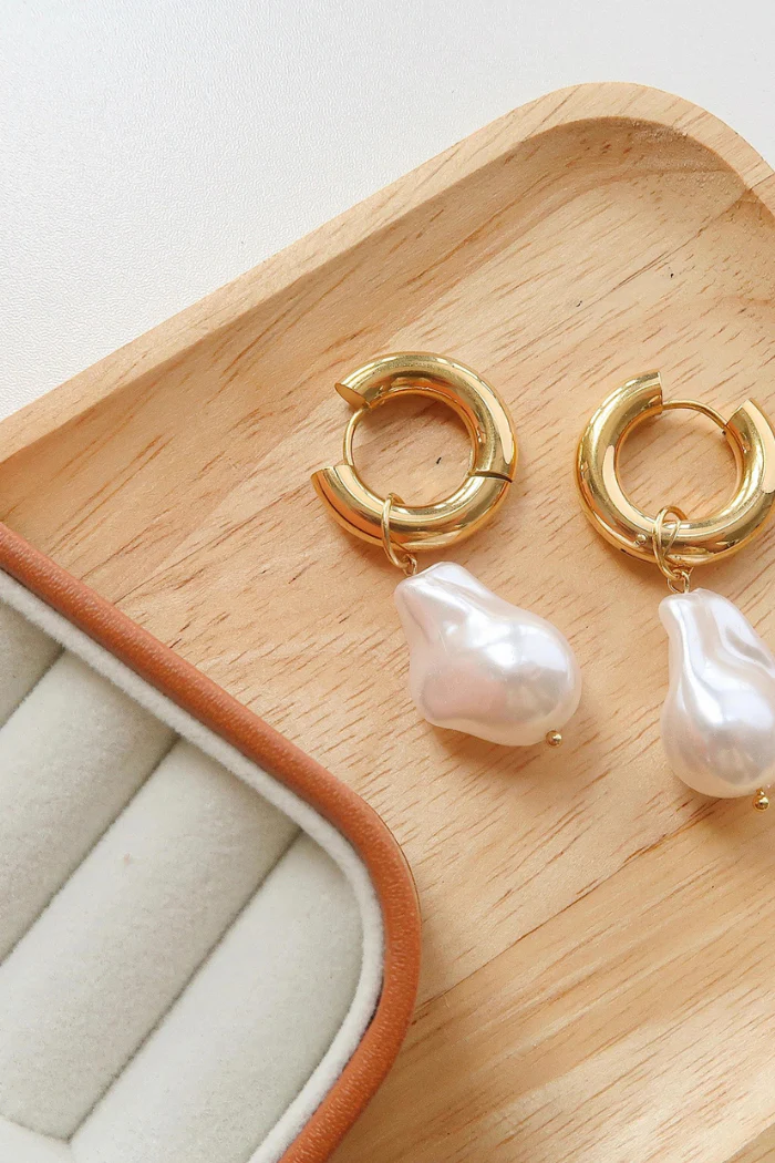 Oceana Gold Statement Large Pearl Earrings - Image 4