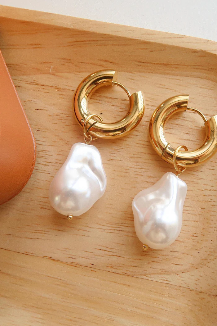 Oceana Gold Statement Large Pearl Earrings - Image 5