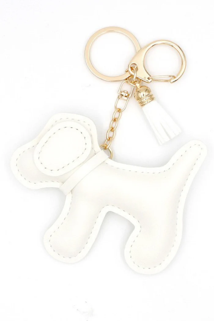 Off White Vegan Leather Dog Bag Charm Keychain