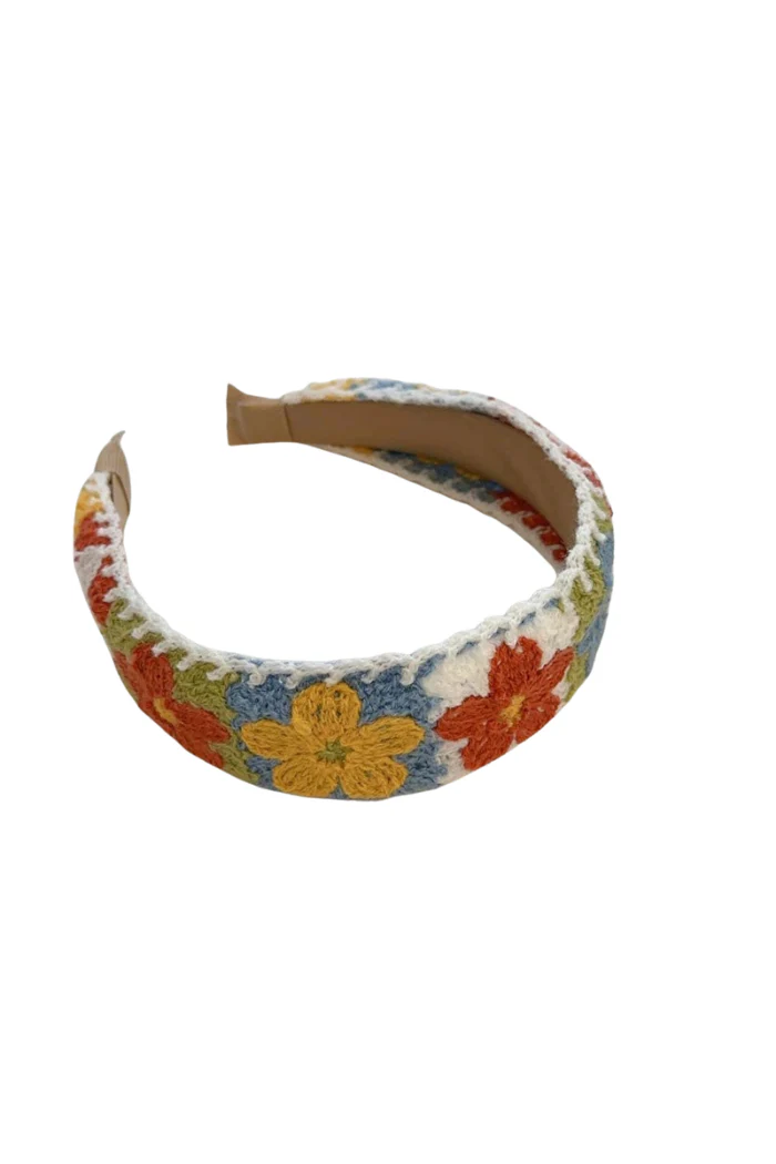 Orange Flower Knit Wide Headband - Image 3