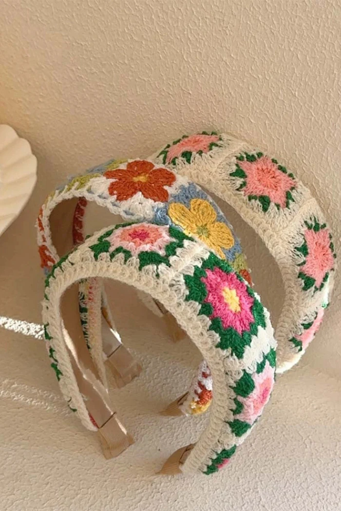 Orange Flower Knit Wide Headband - Image 4