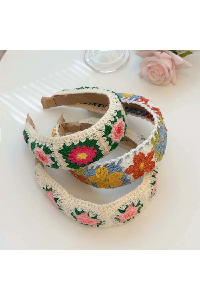 Orange Flower Knit Wide Headband - Image 6