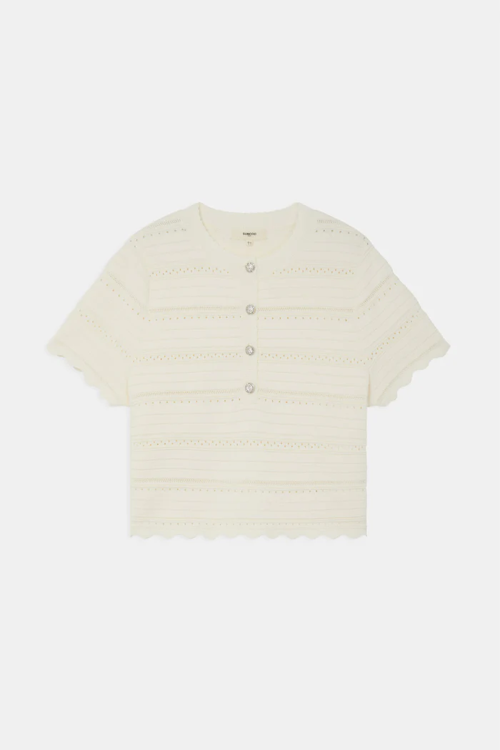 Paeli Open Work Short Sleeved Sweater
