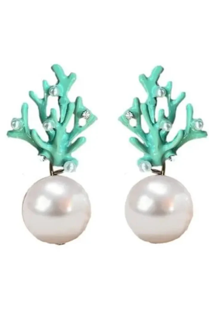 Pearl and Turquoise Coral Mini Earrings