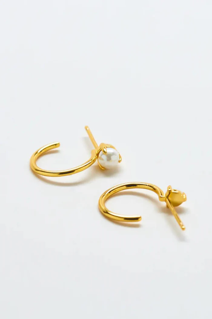 Pearl Mini Hoop Earrings - Image 2