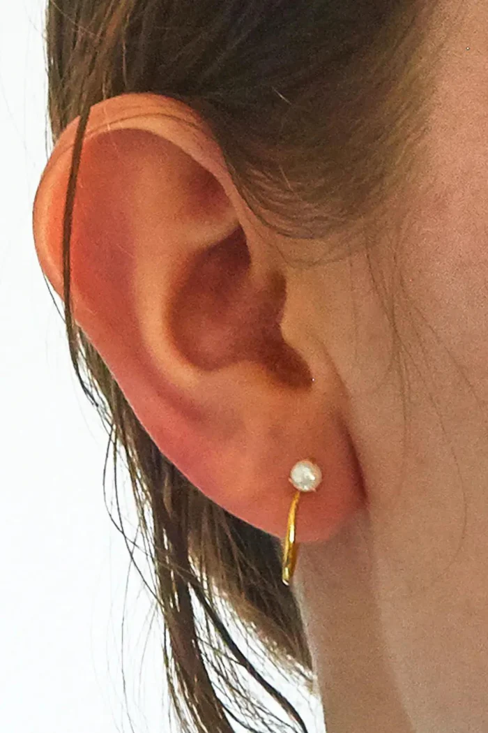 Pearl Mini Hoop Earrings - Image 3