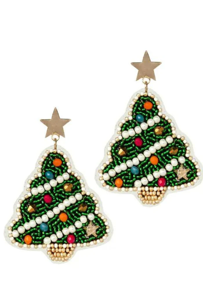 Pearled Christmas Tree Earrings