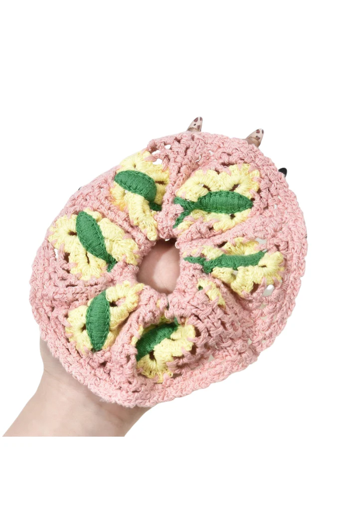 Pink Butterfly Bohemian Handmade Crochet Colorful Scrunchie - Image 4
