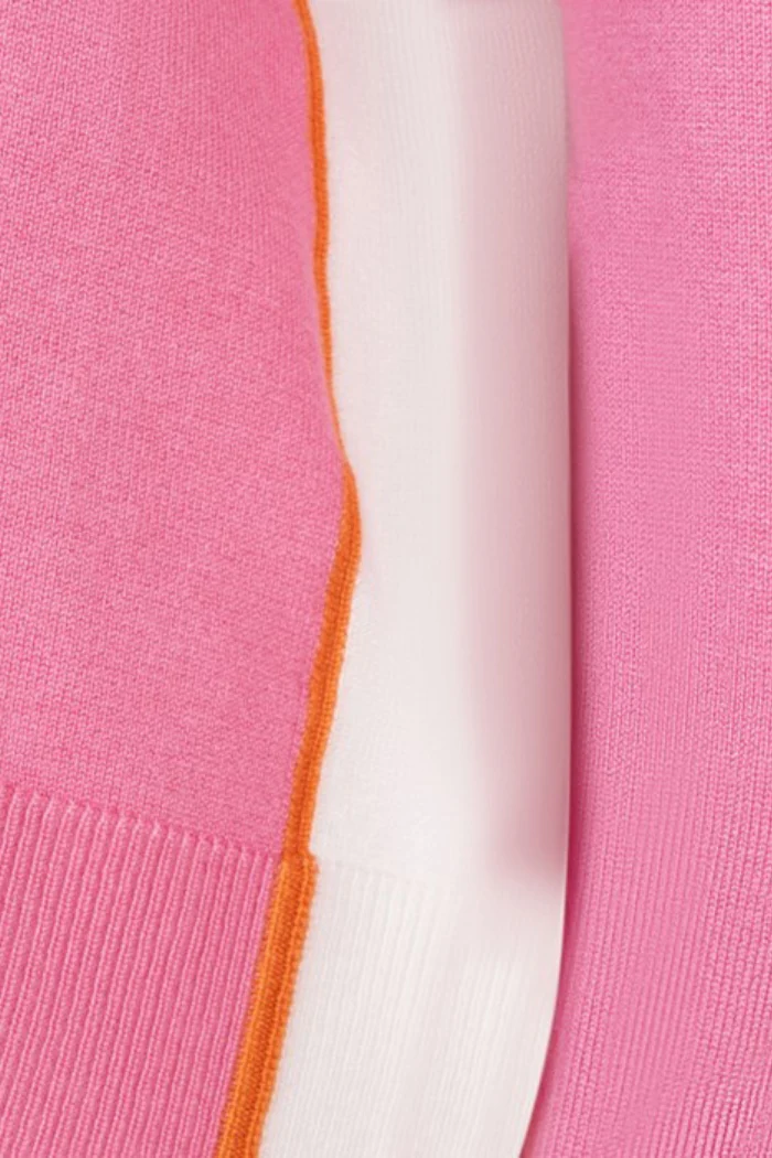 Pink Fine Knit Crew Neck Sweater with Contrast Detail - Image 7