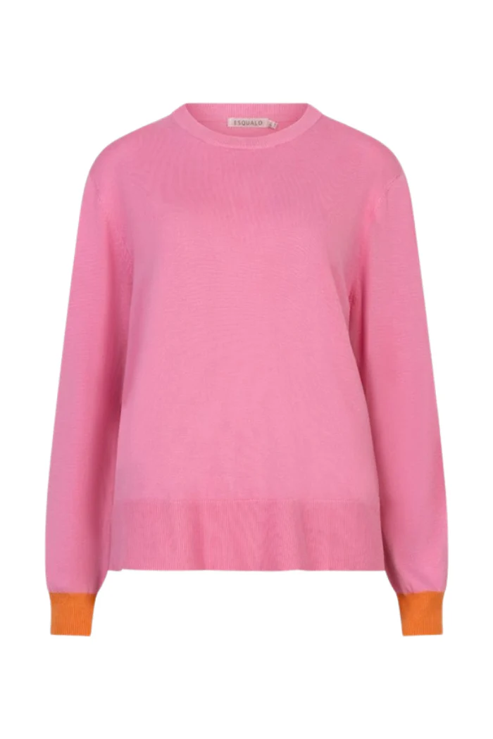 Pink Fine Knit Crew Neck Sweater with Contrast Detail - Image 8