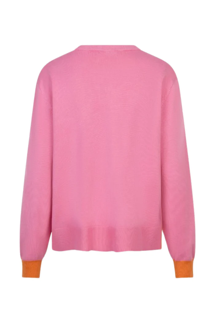 Pink Fine Knit Crew Neck Sweater with Contrast Detail - Image 9