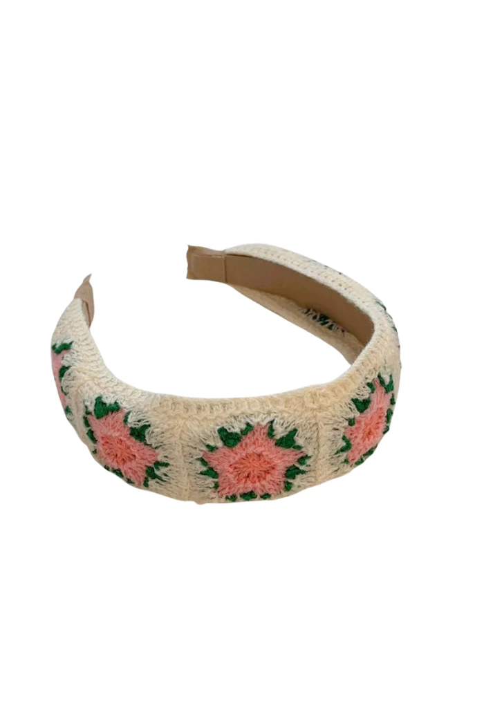 Pink Flower Knit Wide Headband - Image 3