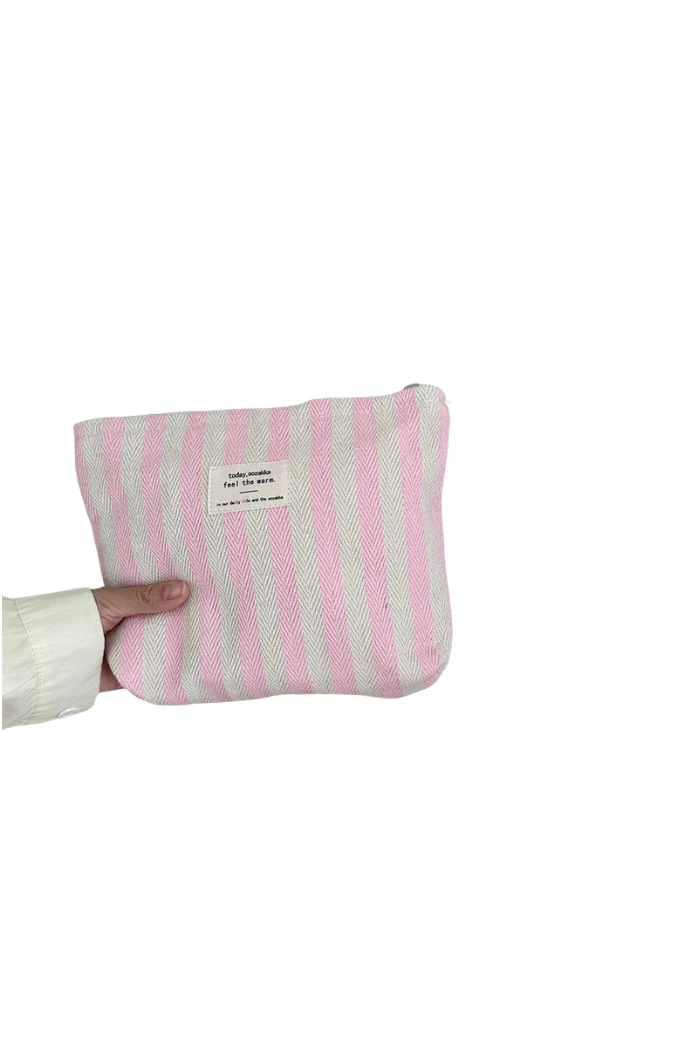 Pink Striped Color Block Make Up Bag - Image 3