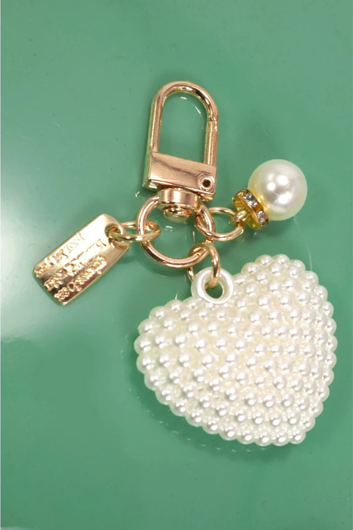 Puffy Pearl Heart Keychain Bag Charm - Image 3