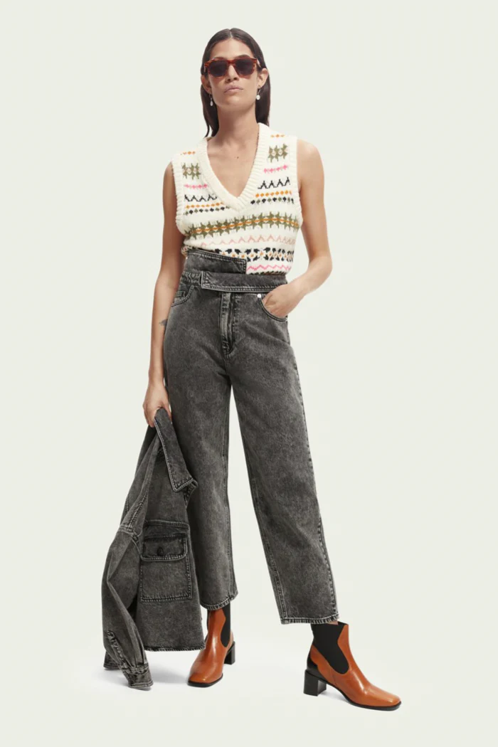 Relaxed Fit Fair Isle Knit V-neck Vest - Image 2
