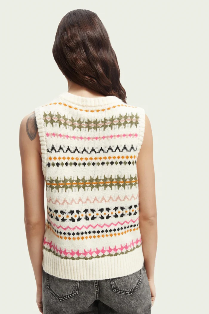Relaxed Fit Fair Isle Knit V-neck Vest - Image 3