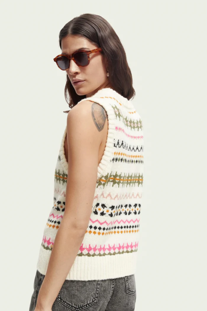 Relaxed Fit Fair Isle Knit V-neck Vest - Image 4