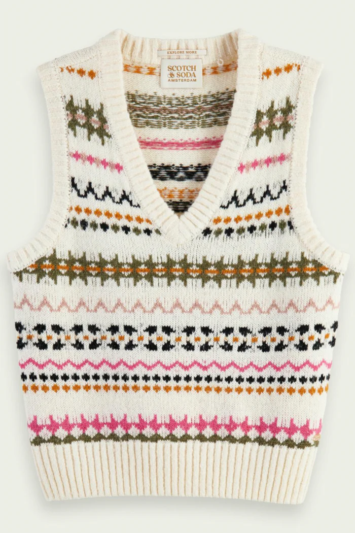 Relaxed Fit Fair Isle Knit V-neck Vest - Image 6