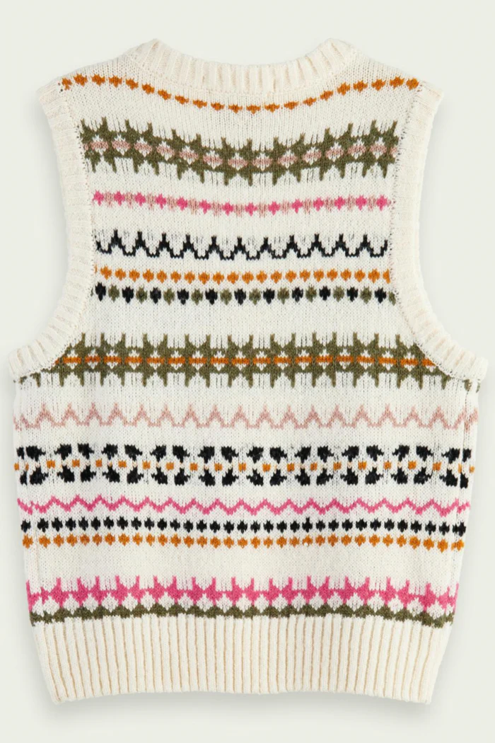 Relaxed Fit Fair Isle Knit V-neck Vest - Image 7