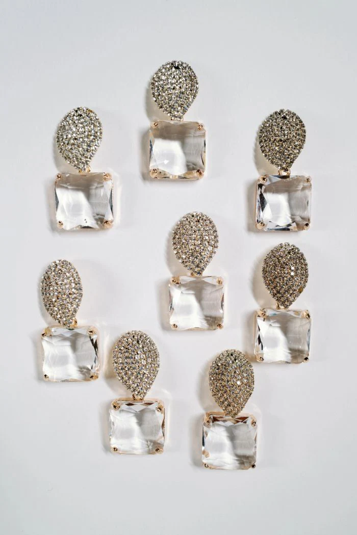 Retro Pave' Crystal Gum Drop Earrings - Image 3