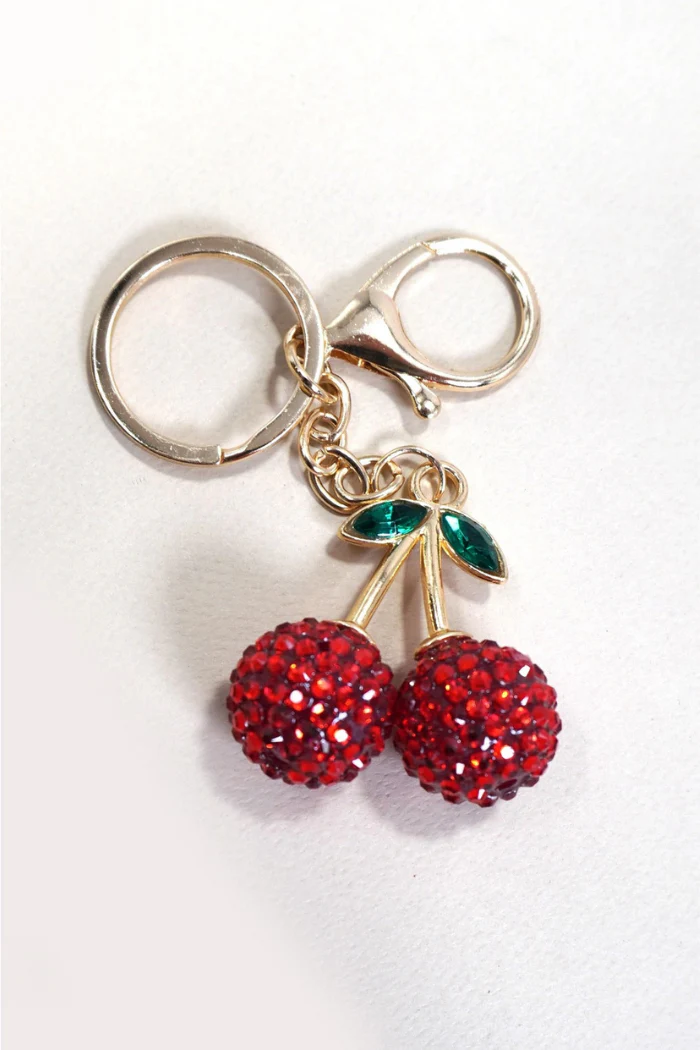 Rhinestone Cherry Drop Keychain Bag Charm