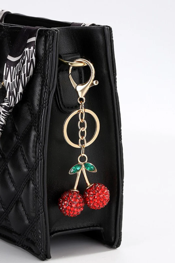 Rhinestone Cherry Drop Keychain Bag Charm - Image 2