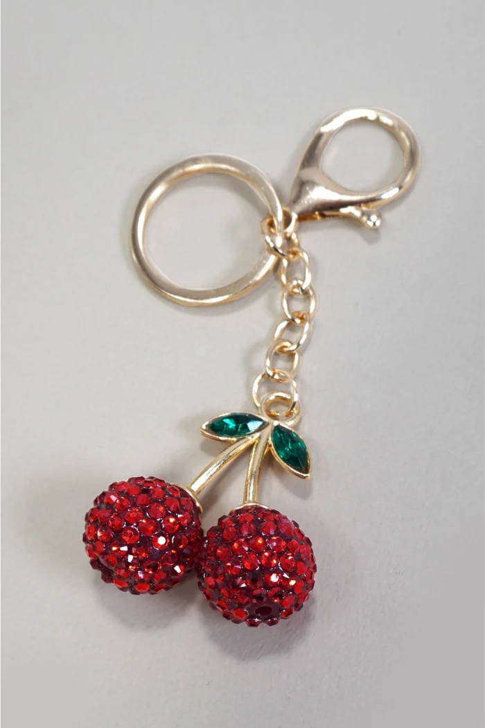 Rhinestone Cherry Drop Keychain Bag Charm - Image 3