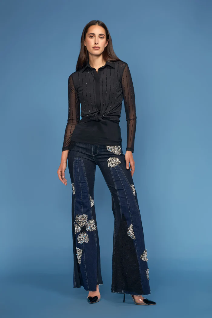 Rhinestone Pinstripe Button Down Blouse - Image 2